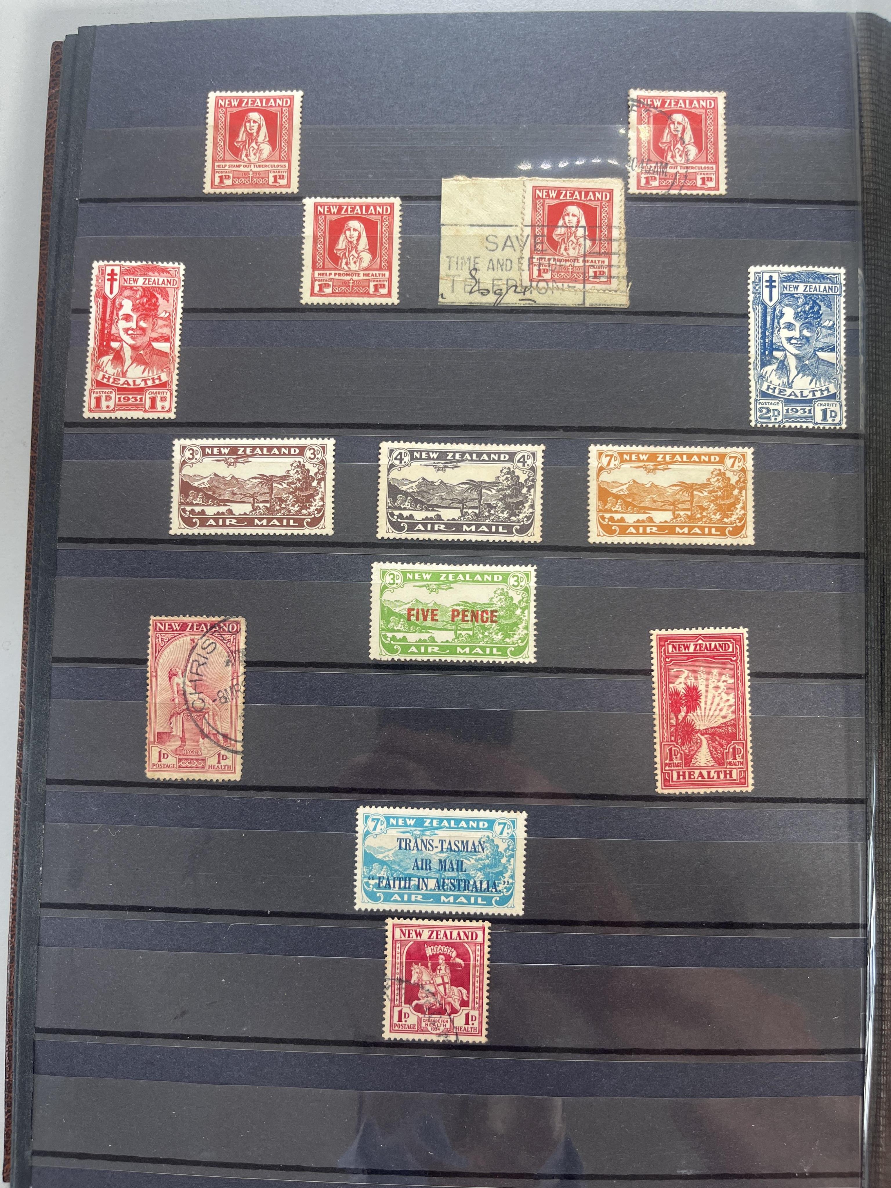 An album of New Zealand stamps, Victoria to QEII, mostly used, some mint unused stamps, British various world stamps and covers, Including New Zealand Victoria 6d in various colours, 3d, 2d, 1d